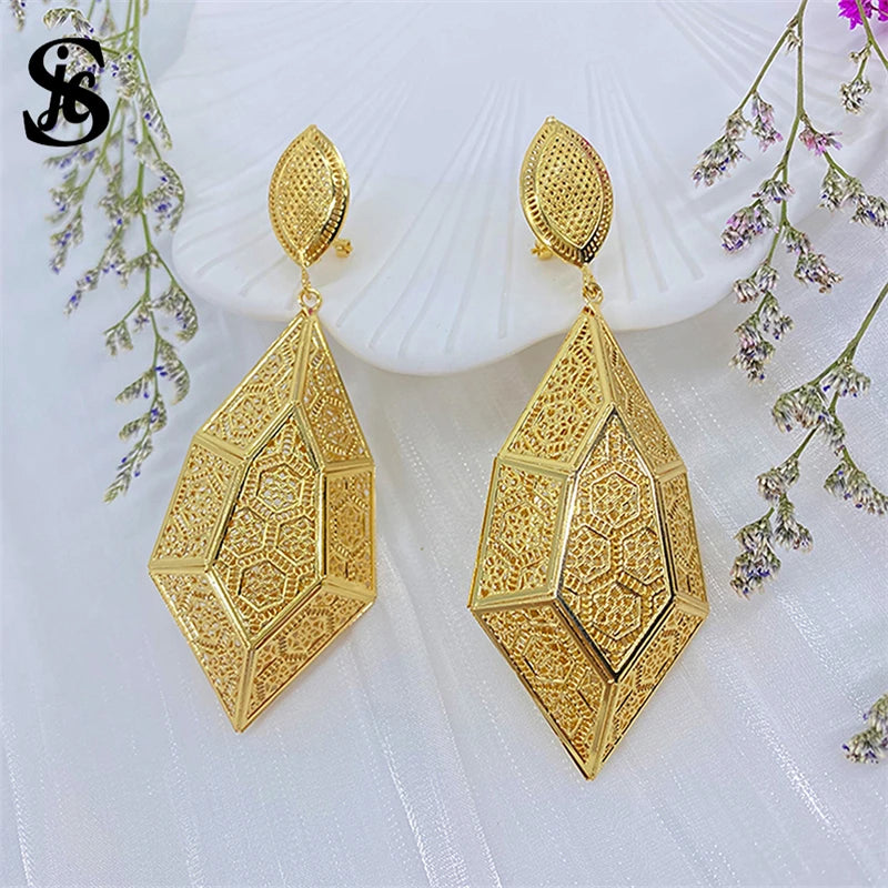 Bohemian Style Plated Hollow Drop Earrings For Women