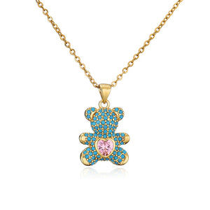 Copper Micro-inlaid Zircon Love Bear Pendant Necklace