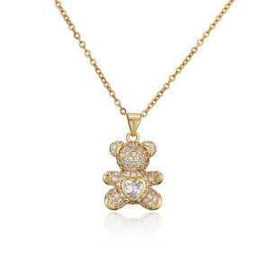 Copper Micro-inlaid Zircon Love Bear Pendant Necklace