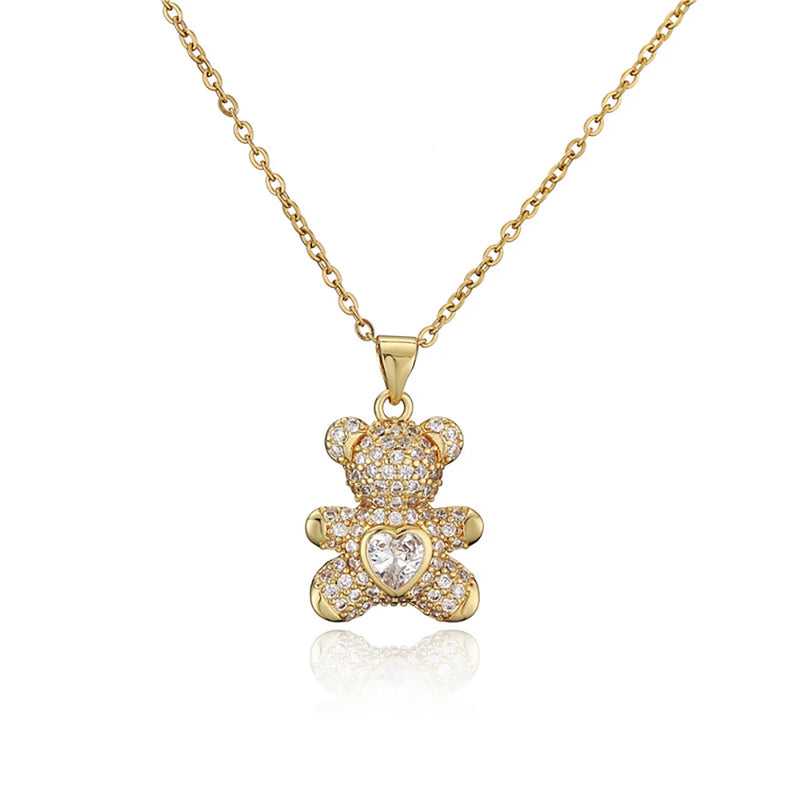 Copper Micro-inlaid Zircon Love Bear Pendant Necklace
