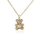 Copper Micro-inlaid Zircon Love Bear Pendant Necklace