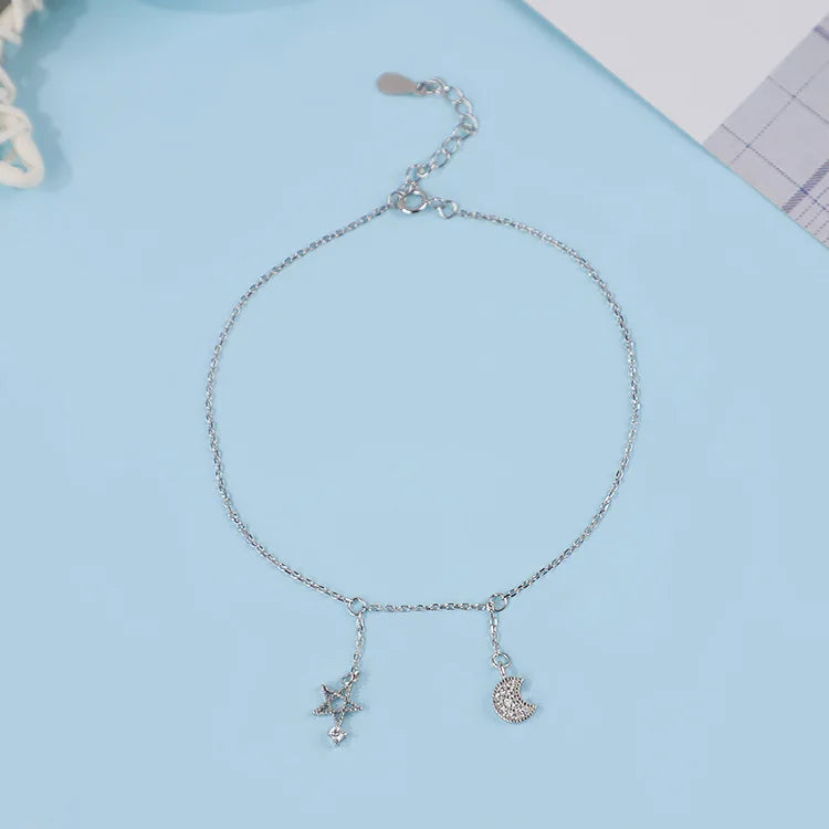 925 Silver Moon & Star Pendant Anklet