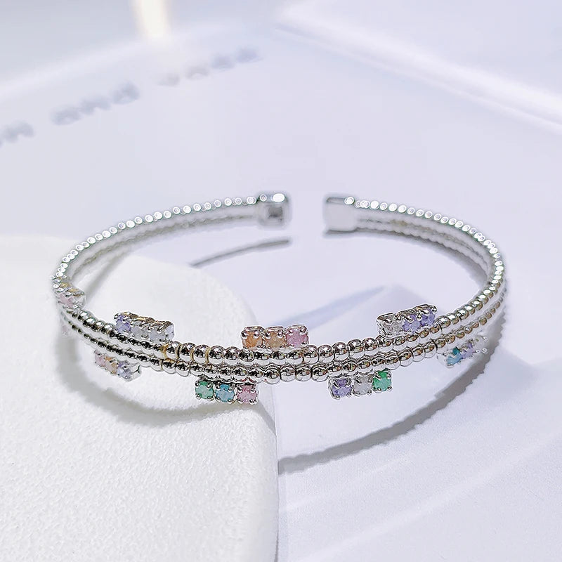 Women's Double Layer Zircon Bead Bangle - Wedding Bridal
