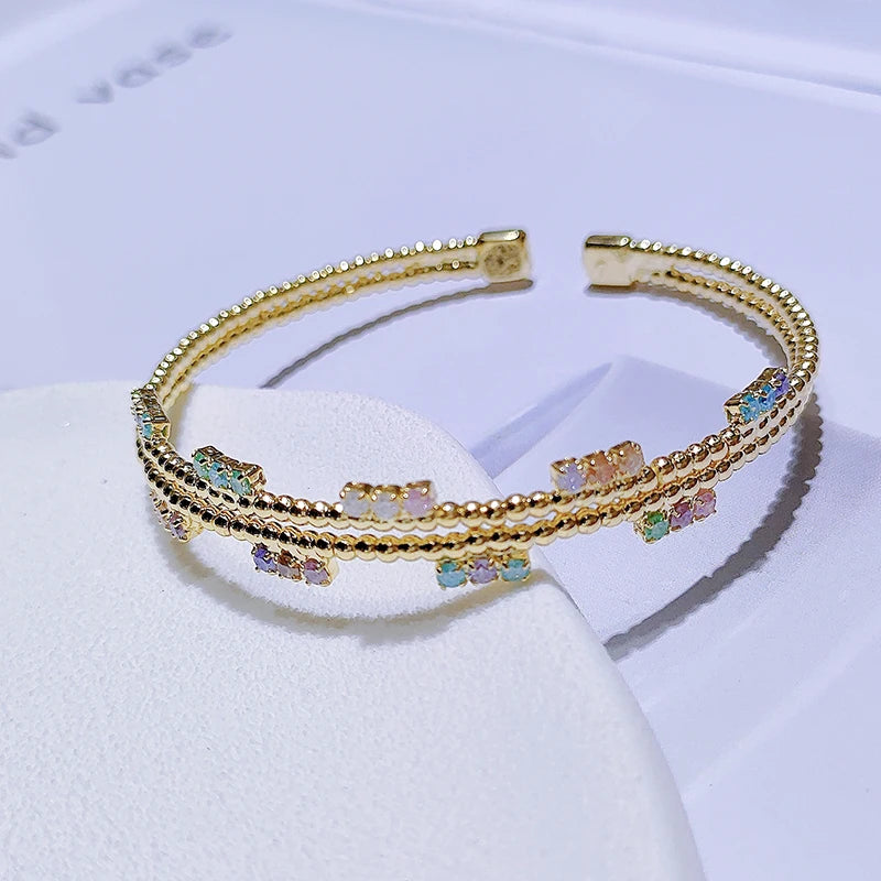 Women's Double Layer Zircon Bead Bangle - Wedding Bridal