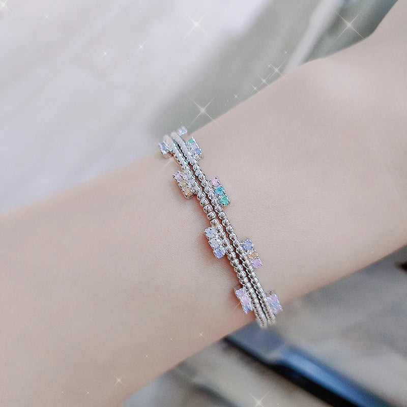 Women's Double Layer Zircon Bead Bangle - Wedding Bridal