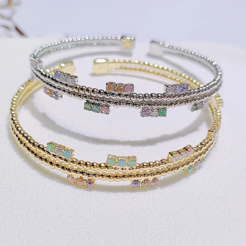 Women's Double Layer Zircon Bead Bangle - Wedding Bridal