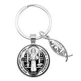 Glass Handcraft Saint Benedict Medallion Keychain
