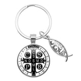 Glass Handcraft Saint Benedict Medallion Keychain