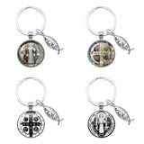 Glass Handcraft Saint Benedict Medallion Keychain