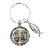 Glass Handcraft Saint Benedict Medallion Keychain