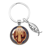 Glass Handcraft Saint Benedict Medallion Keychain