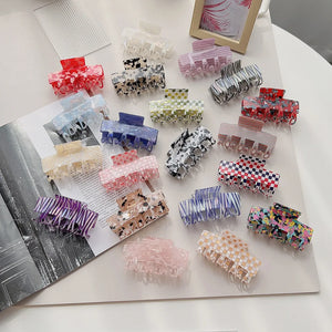 Women's Large Rectangular Crab Grid Stripe Acetate Hair Claw Clips