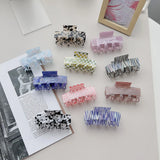 Women's Large Rectangular Crab Grid Stripe Acetate Hair Claw Clips