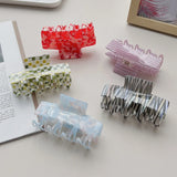 Women's Large Rectangular Crab Grid Stripe Acetate Hair Claw Clips