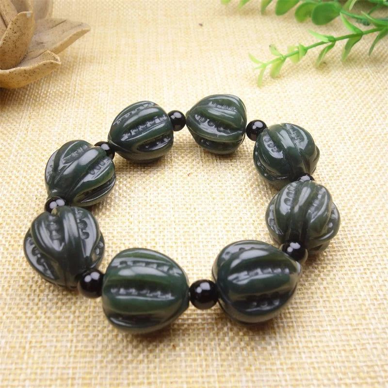 Hand Hetian Cyan Jade Walnut Bracelet Jewelry Gifts