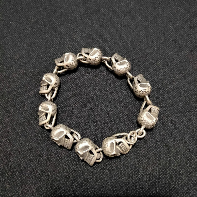 Hand Hetian Silver Skeleton Bracelet Men Women Luck Gifts