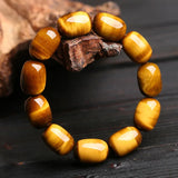 Hand-Carve Jade Tiger Eye Stone Barrel Beads Bracelet Jewelry