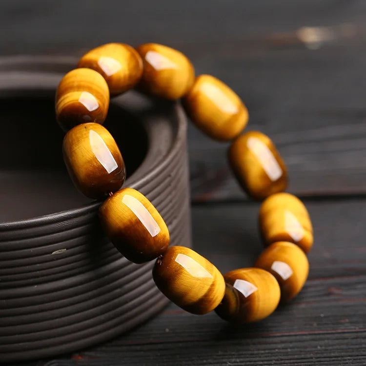 Hand-Carve Jade Tiger Eye Stone Barrel Beads Bracelet Jewelry