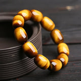 Hand-Carve Jade Tiger Eye Stone Barrel Beads Bracelet Jewelry