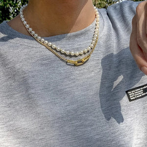 Hip Hop Retro Pearl Double Chain Necklace