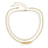Hip Hop Retro Pearl Double Chain Necklace