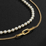 Hip Hop Retro Pearl Double Chain Necklace