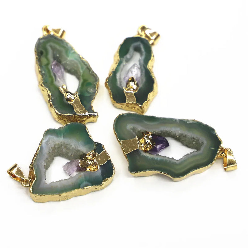 Natural Amethysts Point Stone Pendant Geode Agates Slice Pendant