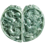 Hand-Carved Jade Dragon & Phoenix Couple Pendant Charm Jewelry