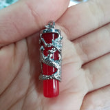 Jade & Silver Dragon Pendant Charm Hand-Carved Necklace