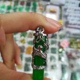 Jade & Silver Dragon Pendant Charm Hand-Carved Necklace