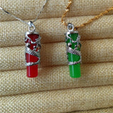 Jade & Silver Dragon Pendant Charm Hand-Carved Necklace