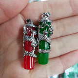 Jade & Silver Dragon Pendant Charm Hand-Carved Necklace