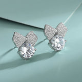 Bow Zirconia S925 Sterling Silver Earrings Female