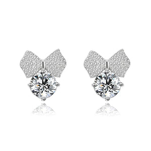 Personality Bow Zirconia S925 Silver Earrings Female