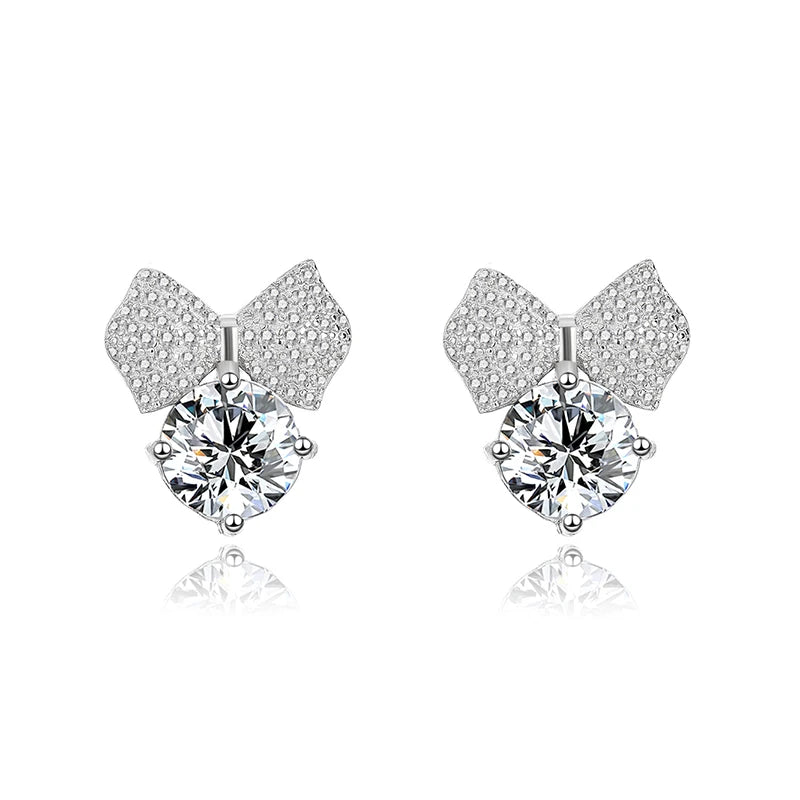 Personality Bow Zirconia S925 Silver Earrings Female