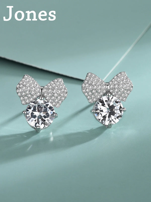Bow Zirconia S925 Sterling Silver Earrings Female
