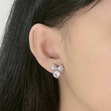 Bow Zirconia S925 Sterling Silver Earrings Female