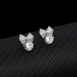 Personality Bow Zirconia S925 Silver Earrings Female