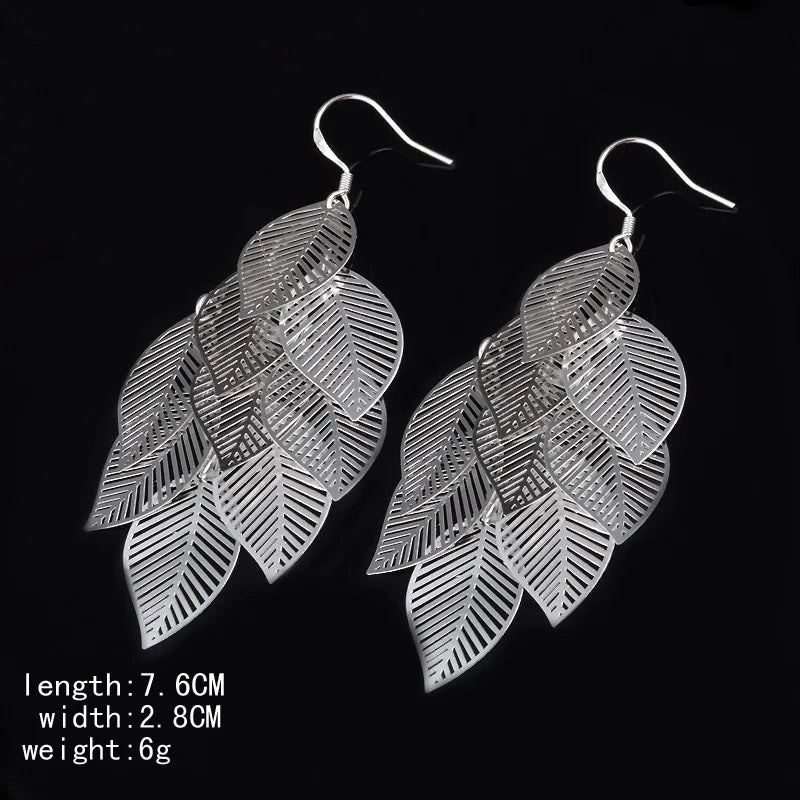 925 Silver Leaf Earrings Bridal Jewelry