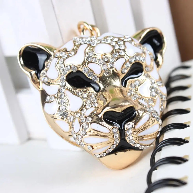Leopard Head Rhinestone Charm Key Ring Chain Wedding Party Gift