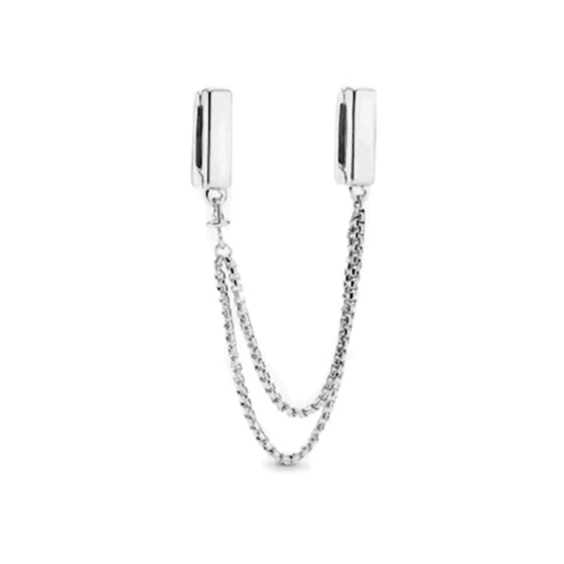 925 Sterling Silver Pan Bead Safety Chain Charm Bracelet for Women