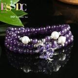 Natural Amethyst Purple Crystal Pearl Clover Pendant Bracelet