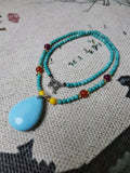 Natural Turquoise Water Drop Necklace Hand-Carved Charm Jewellery