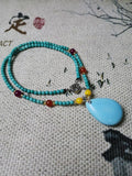 Natural Turquoise Water Drop Necklace Charm Jewellery Hand-Carve