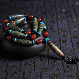 Natural Dzi Bead Necklace Charm Hand-Carved Women Men Accessories A023