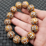 Hand-Carved Natural Dzi Charm Bracelet 12-18mm