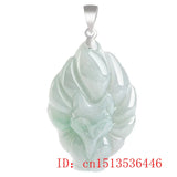 Natural Emerald Jade Light Green Nine Tailed Fox Necklace Pendant