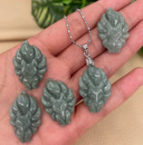 Natural Emerald Jade Light Green Nine Tailed Fox Necklace Pendant