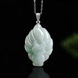 Natural Emerald Jade Light Green Nine Tailed Fox Necklace Pendant