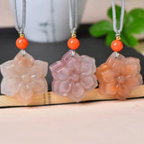 Golden Silk Jade Flower Pendant Necklace Natural Luck